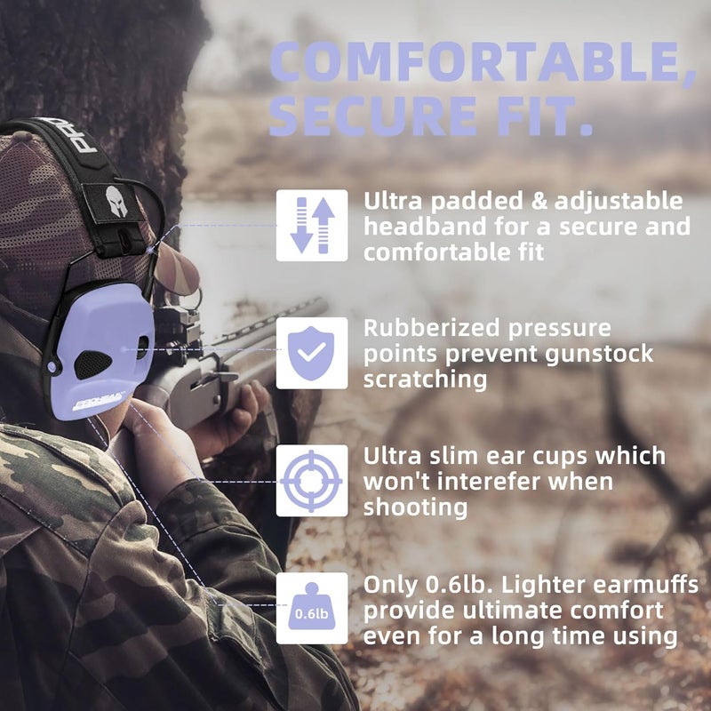 PROHEAR Electronic Ear Protection for Shooting with 4X Sound Amplification, Gun Range Hearing Protection Muffs, NRR 23dB Noise Reduction Headphones for Hunting, Purple - Image 5
